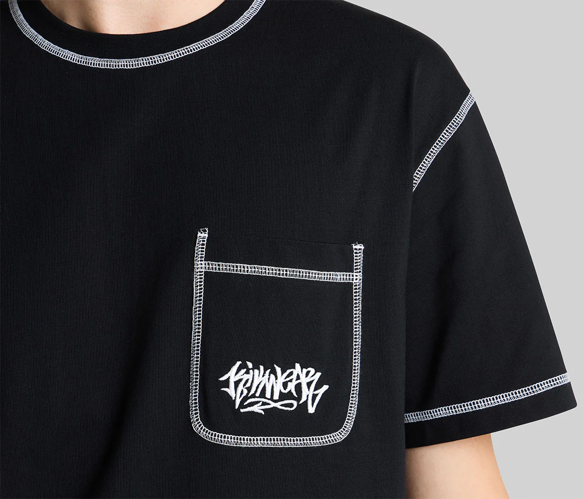 GRAFFITI EMBROIDERY POCKET TEE - BLACK - Image 4