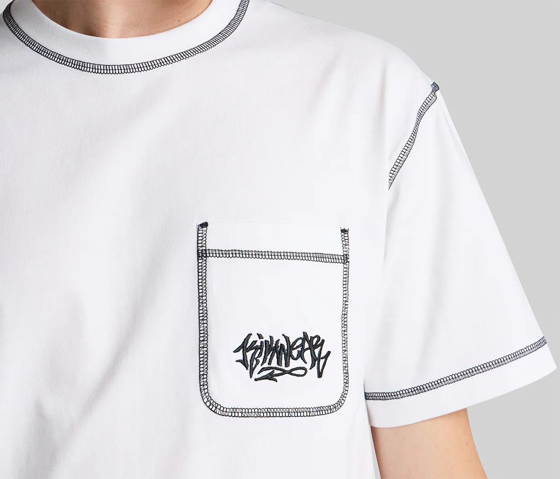 GRAFFITI EMBROIDERY POCKET TEE  - WHITE - Image 4